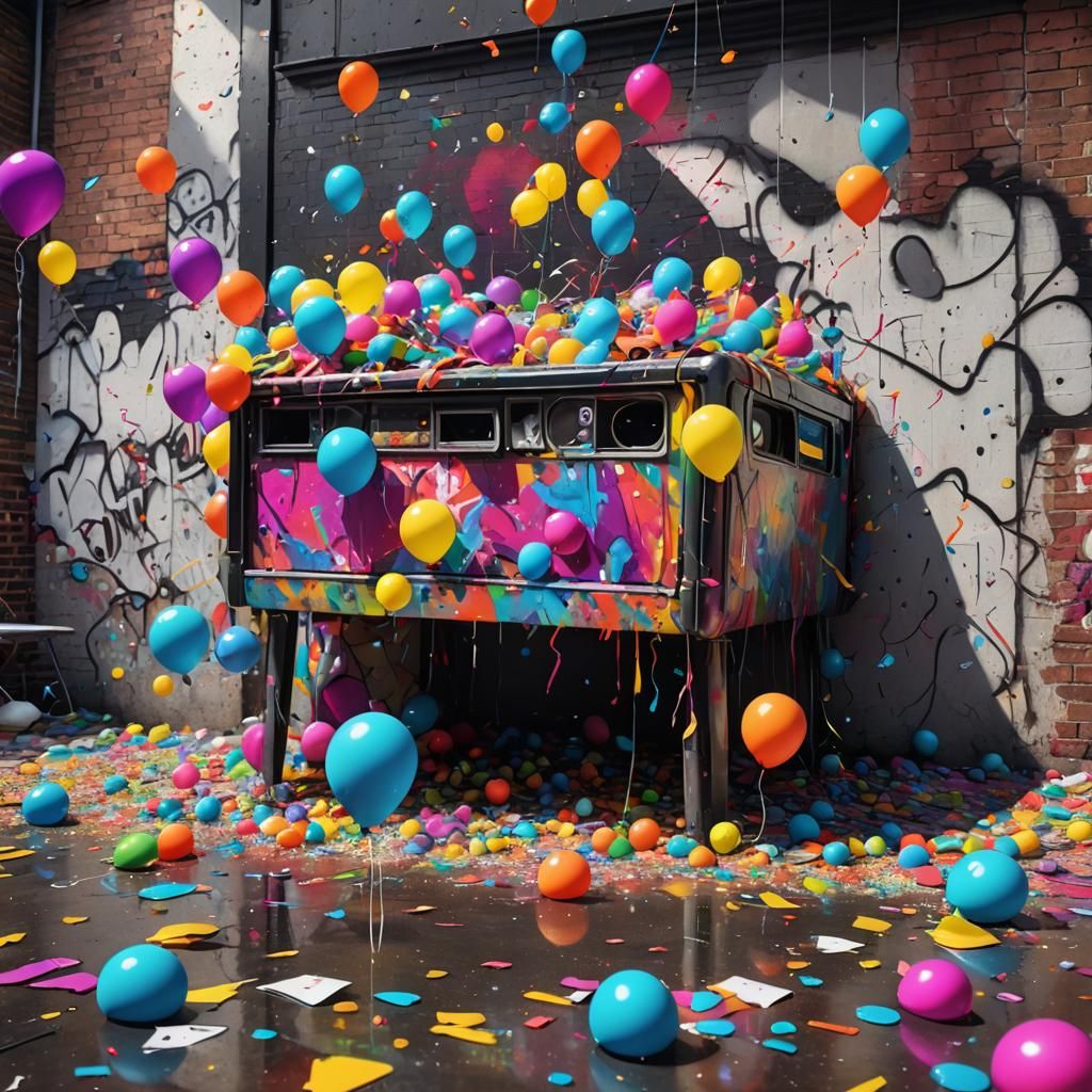 Abandoned Party in Vibrant Street Art Style