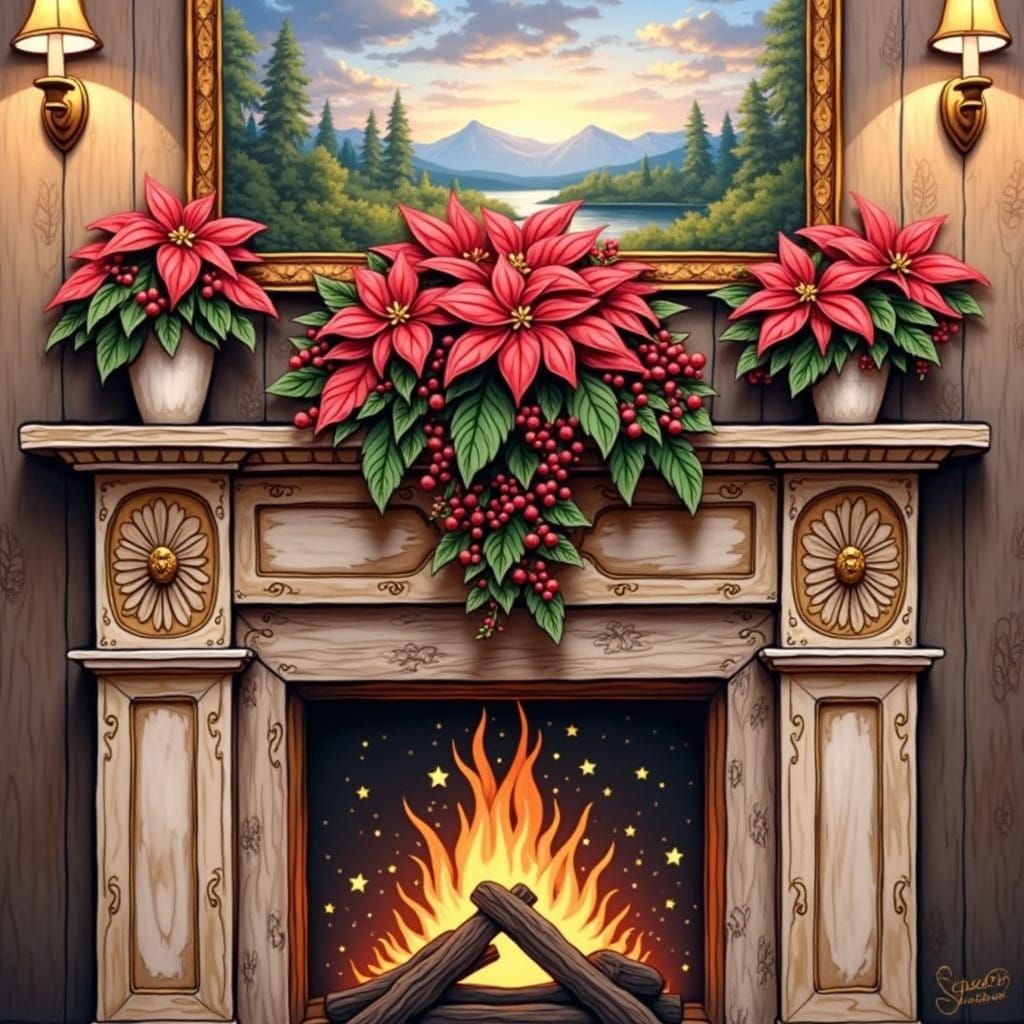 Paper Quilled Poinsettia on Mantel