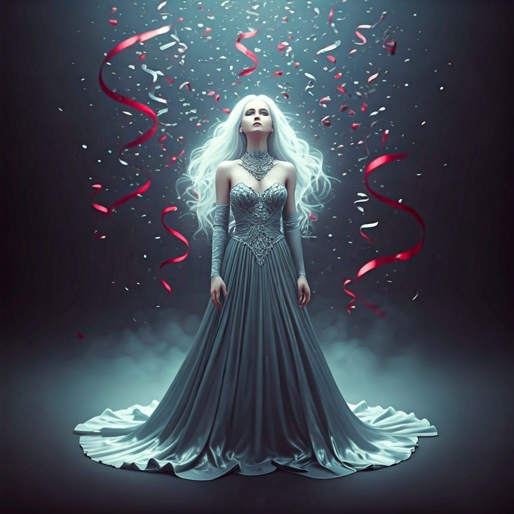 Ethereal Woman Submerged in Confetti: Hyperrealistic Art