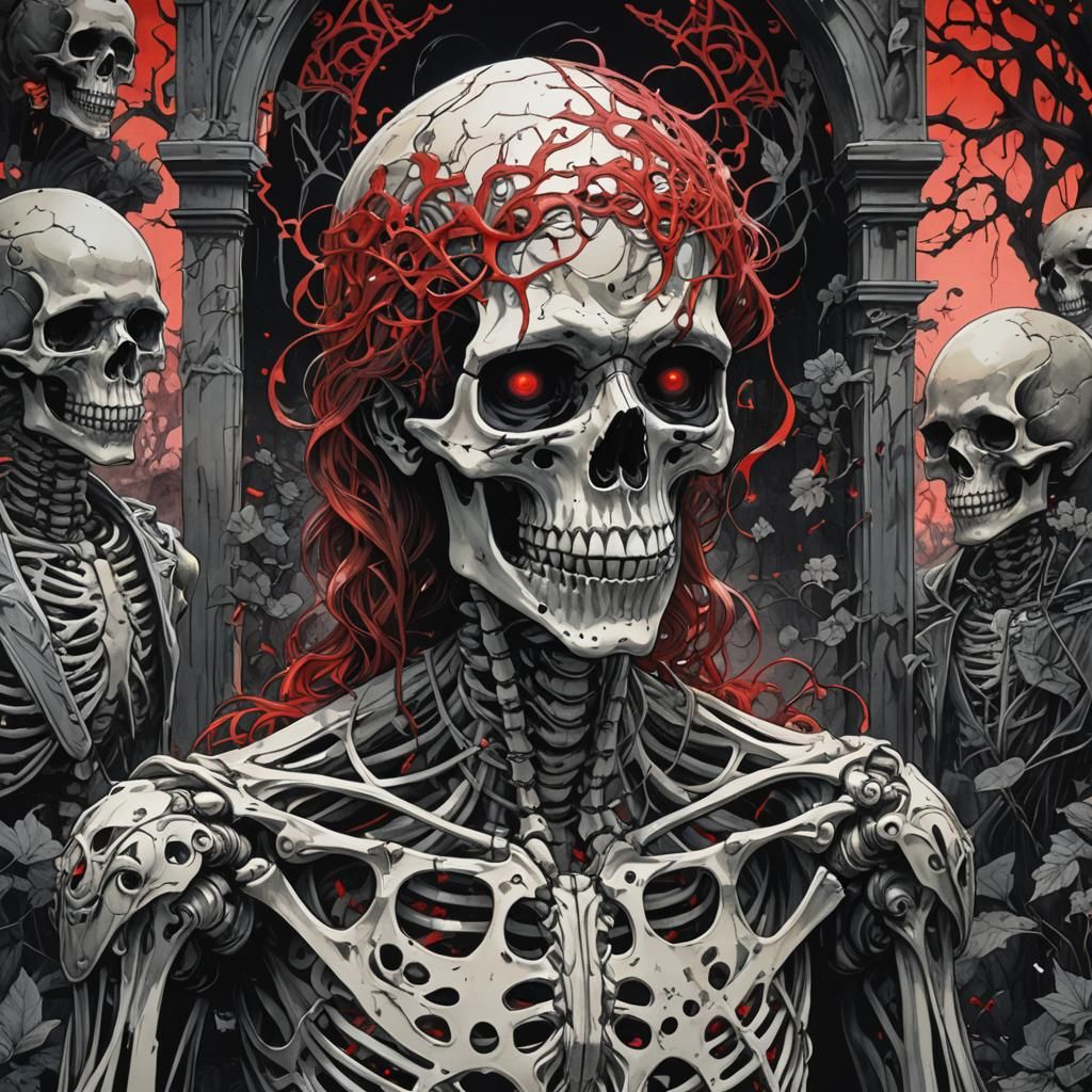 Eldritch Skeleton in Anime Style Graveyard