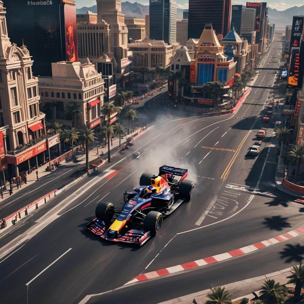 Red Bull F1 Car Drifting on Las Vegas Strip
