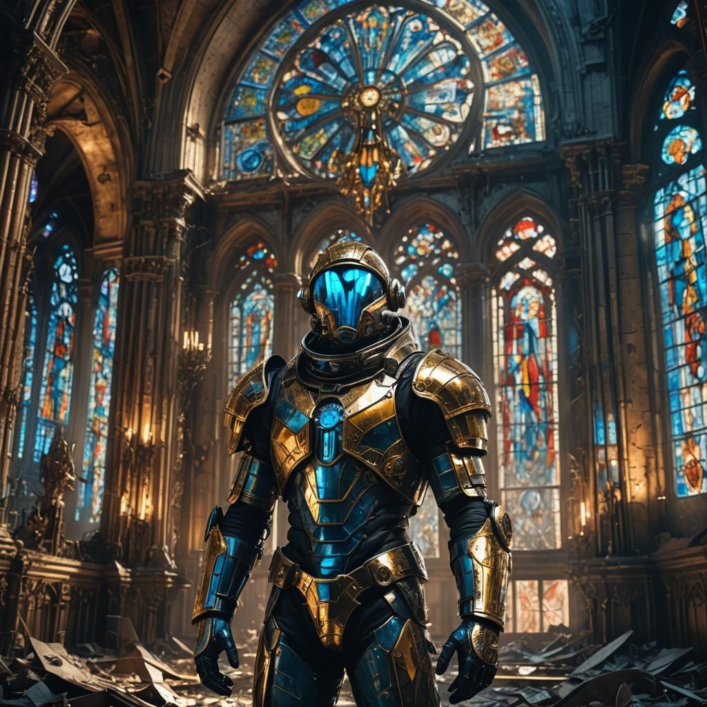 Biomechanical Astronaut in Stained Glass Armor