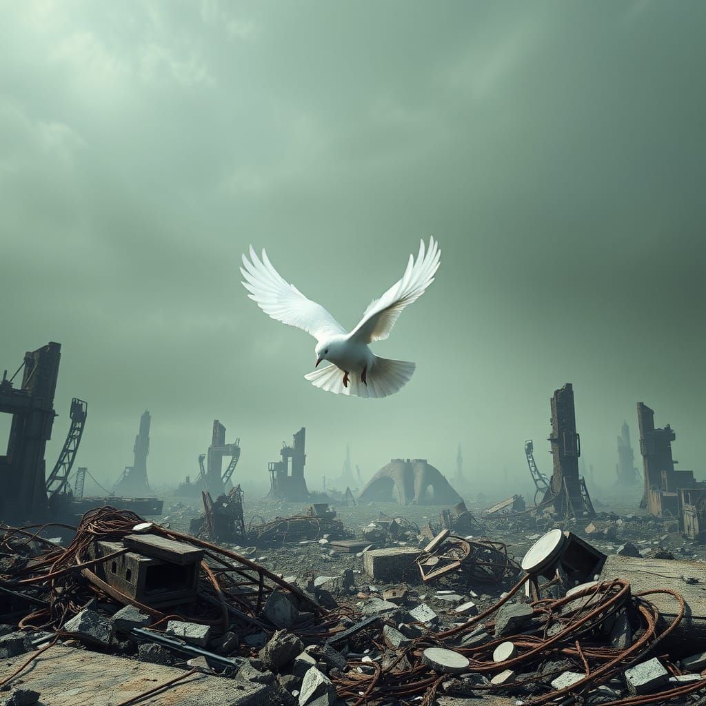 Desolate Ruins, a Majestic Dove Soars