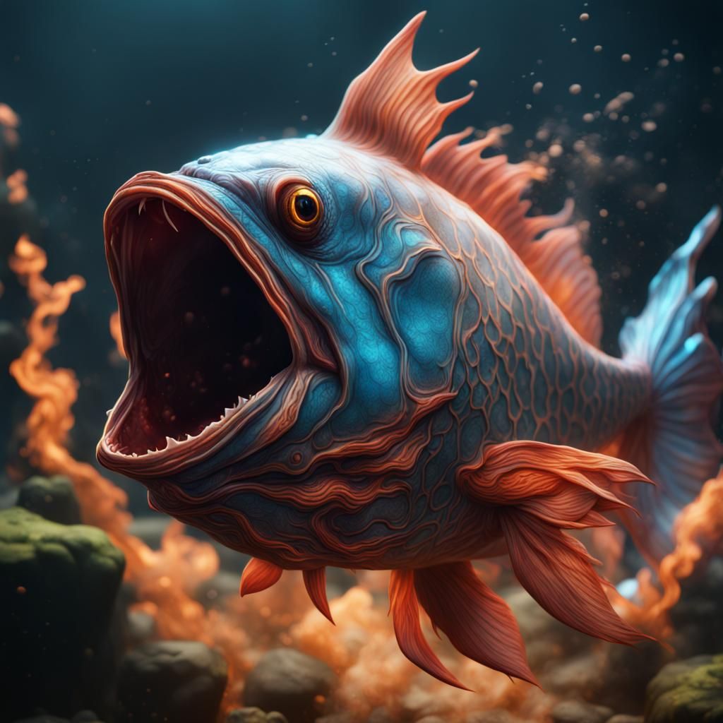 Angry Bursting Fish in Detailed Matte Painting