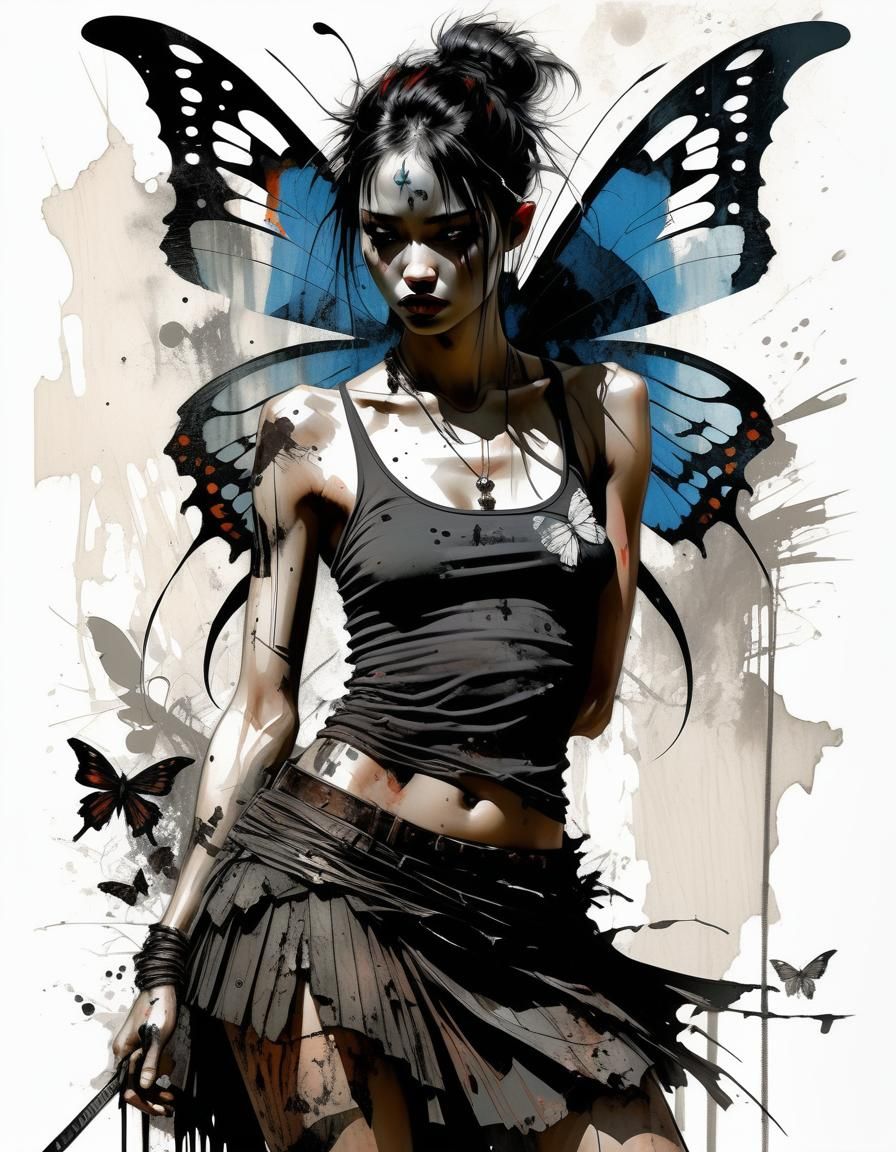 Fairy with Butterfly Wings in Urbanpunk Style