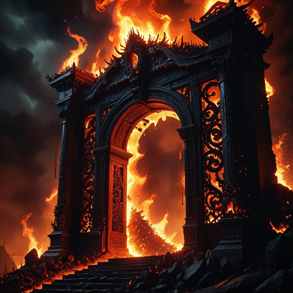 Surreal Gates of Hell Descend into Fiery Torment
