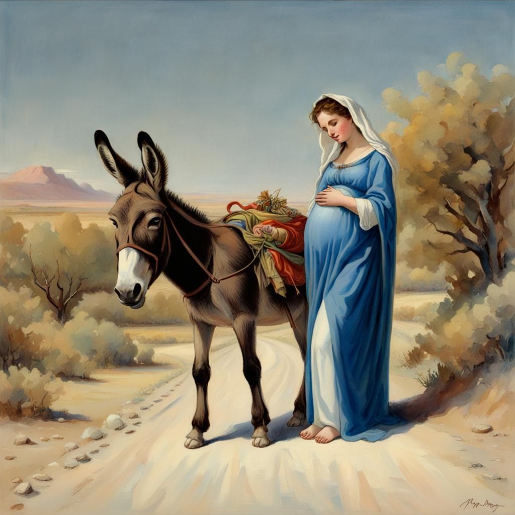 Mary and Donkey on the Road