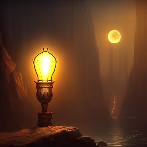 Night Lamp Illuminating Darkness in Detailed Fantasy Art