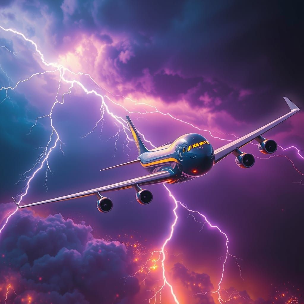 Lightning Strikes Airplane: Epic Dark Fantasy Art