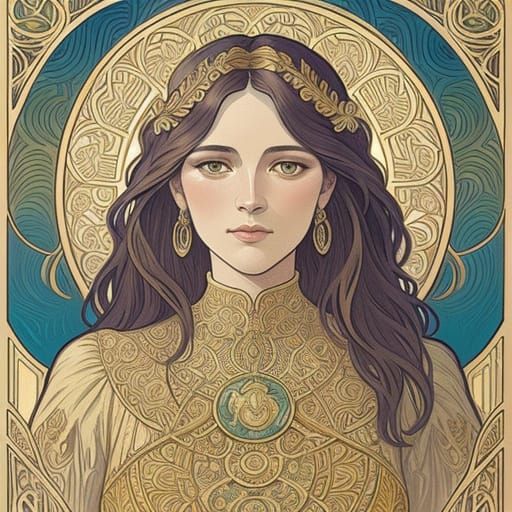 Zodiac Figure in Art Nouveau Style Lithograph