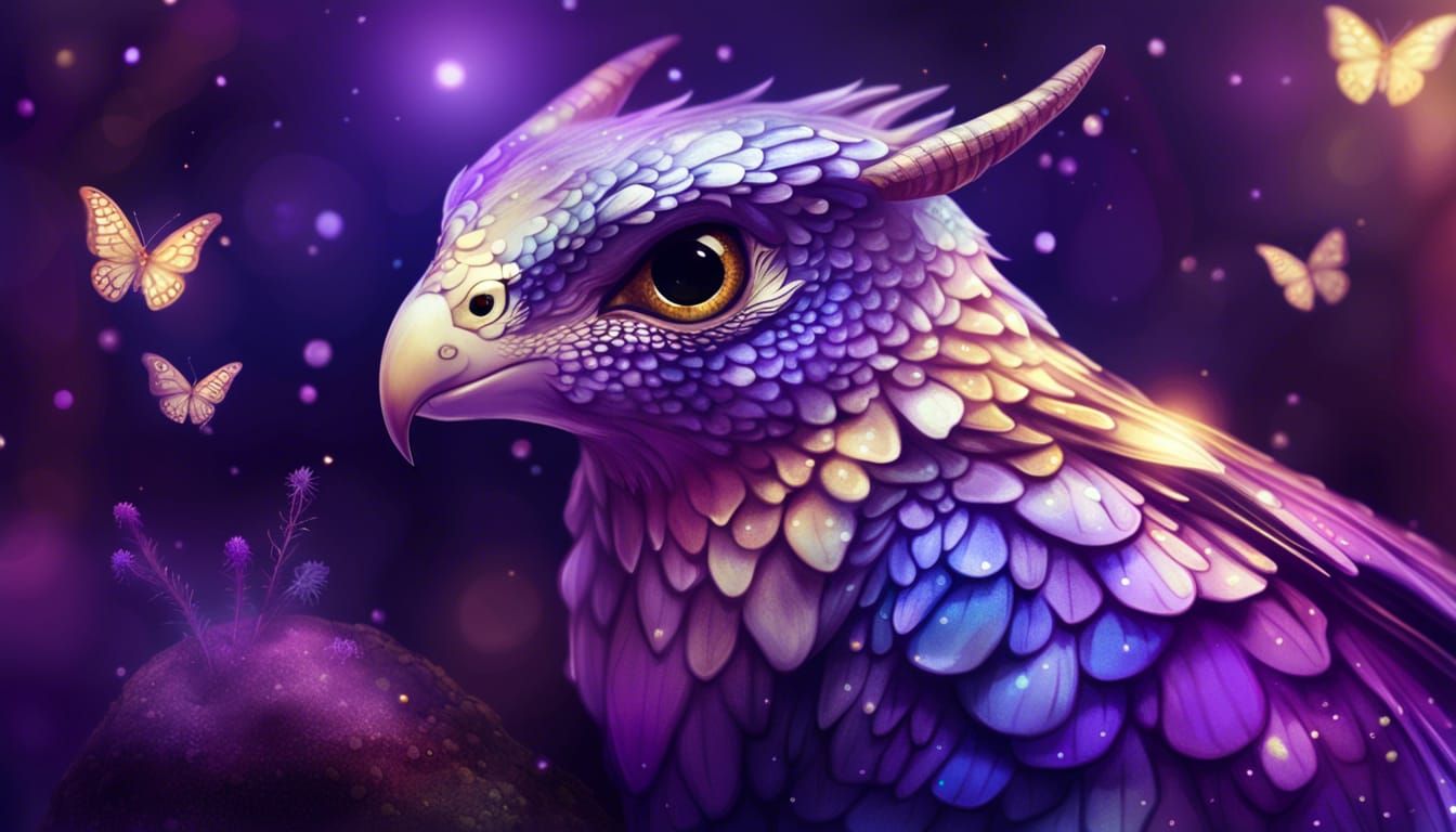 Purple Faerie Dragon with Butterfly Wings Illustration