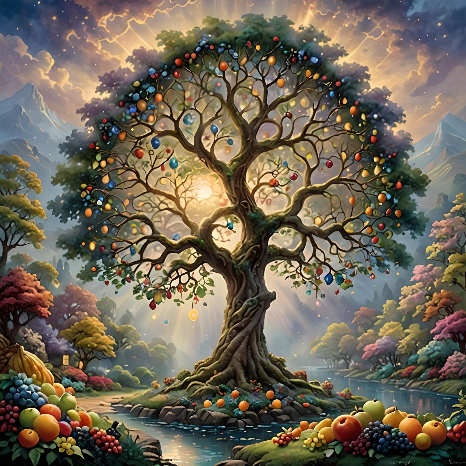 Mystical Glowing Tree of Life in Ethereal Style