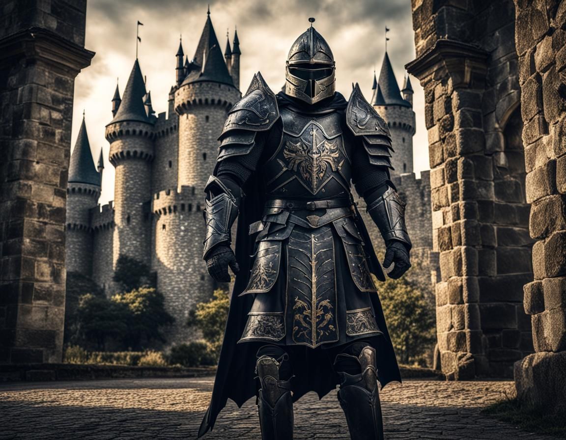 Menacing Black Winged Knight in Full Armor