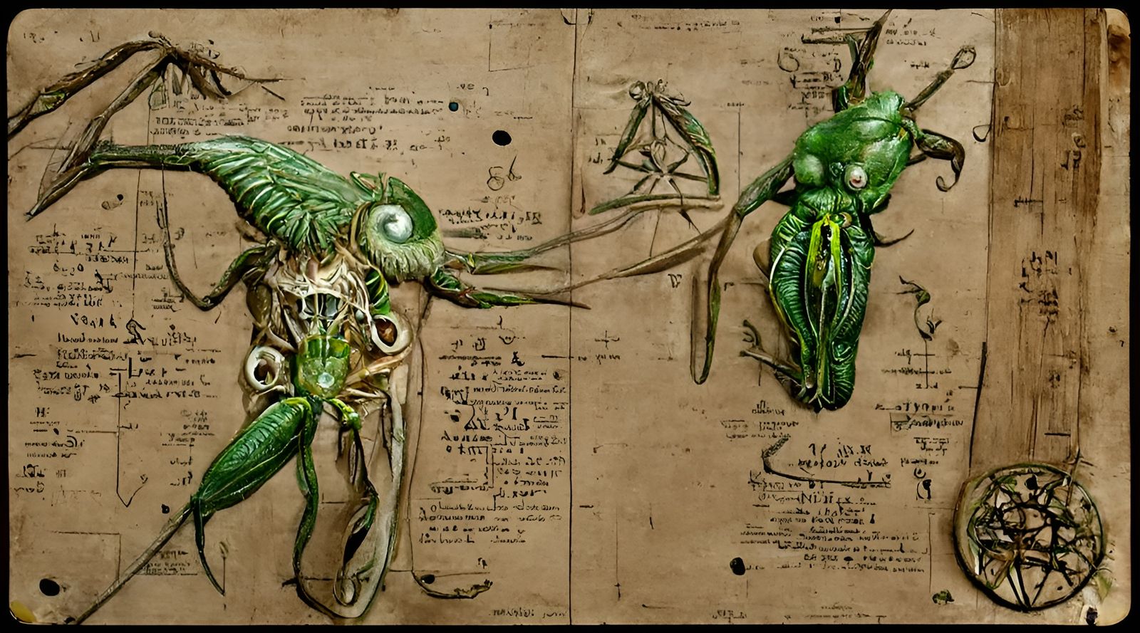 Eldritch Insect Anatomy in Antique Grimoire