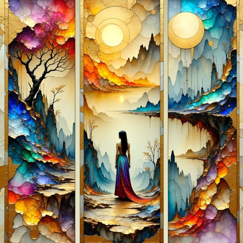 Surreal Triptych of Dreamlike Worlds in Pastel Shades