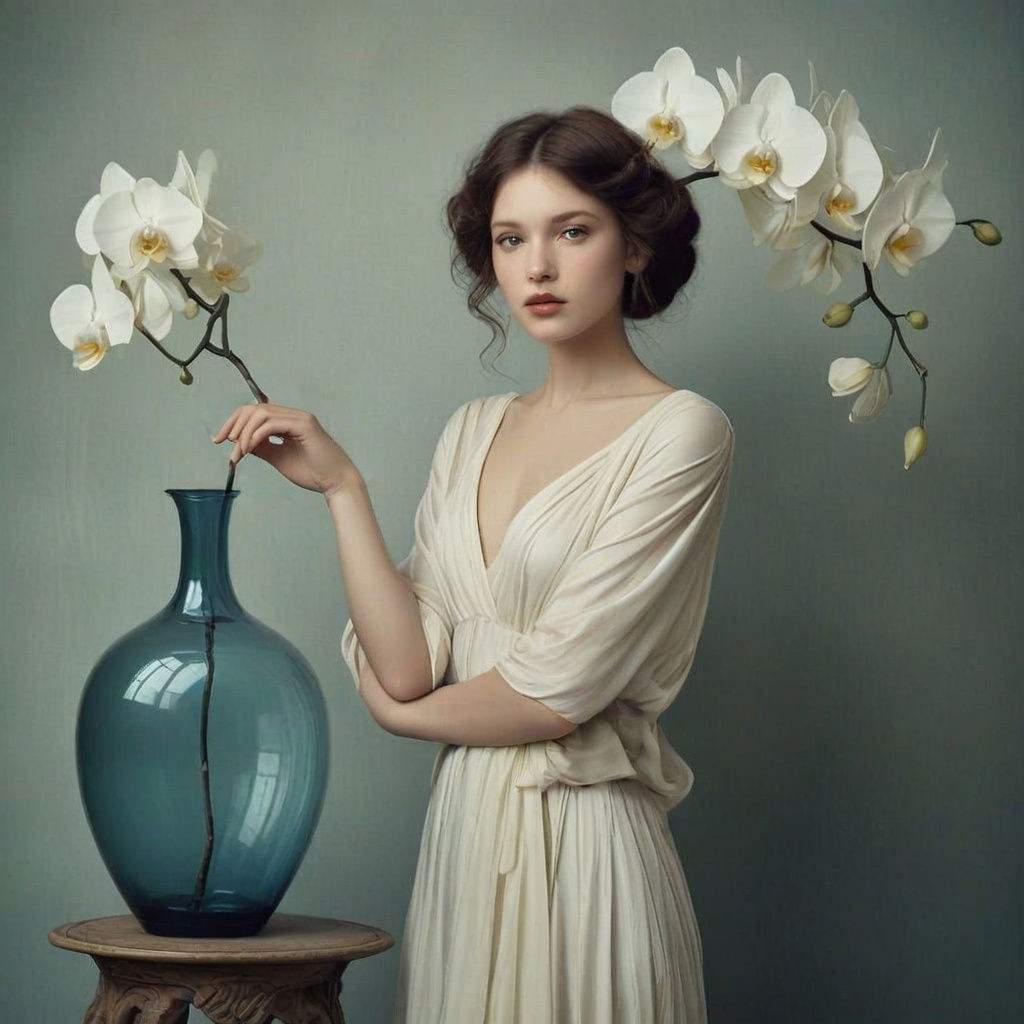 Art Nouveau Beauty in Soft Blues and Lilacs