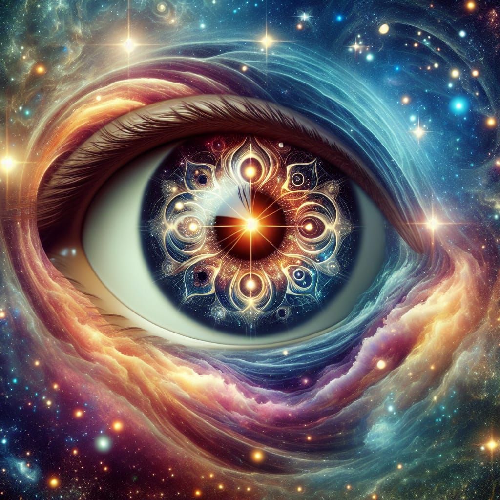 Omniscient Eye Radiating Divine Energy in Cosmos