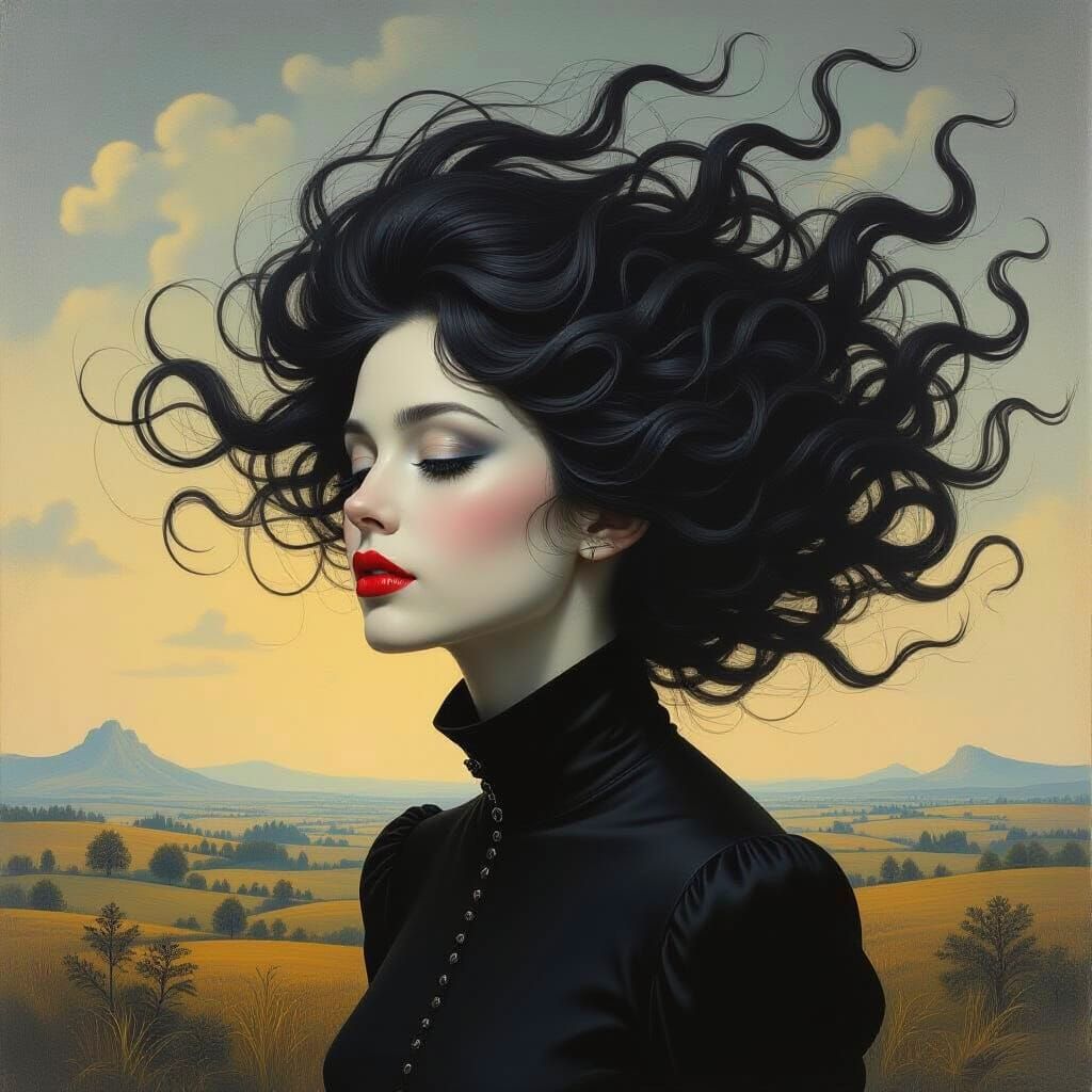 Hyperdetailed Charcoal Drawing of Hair in the Wind