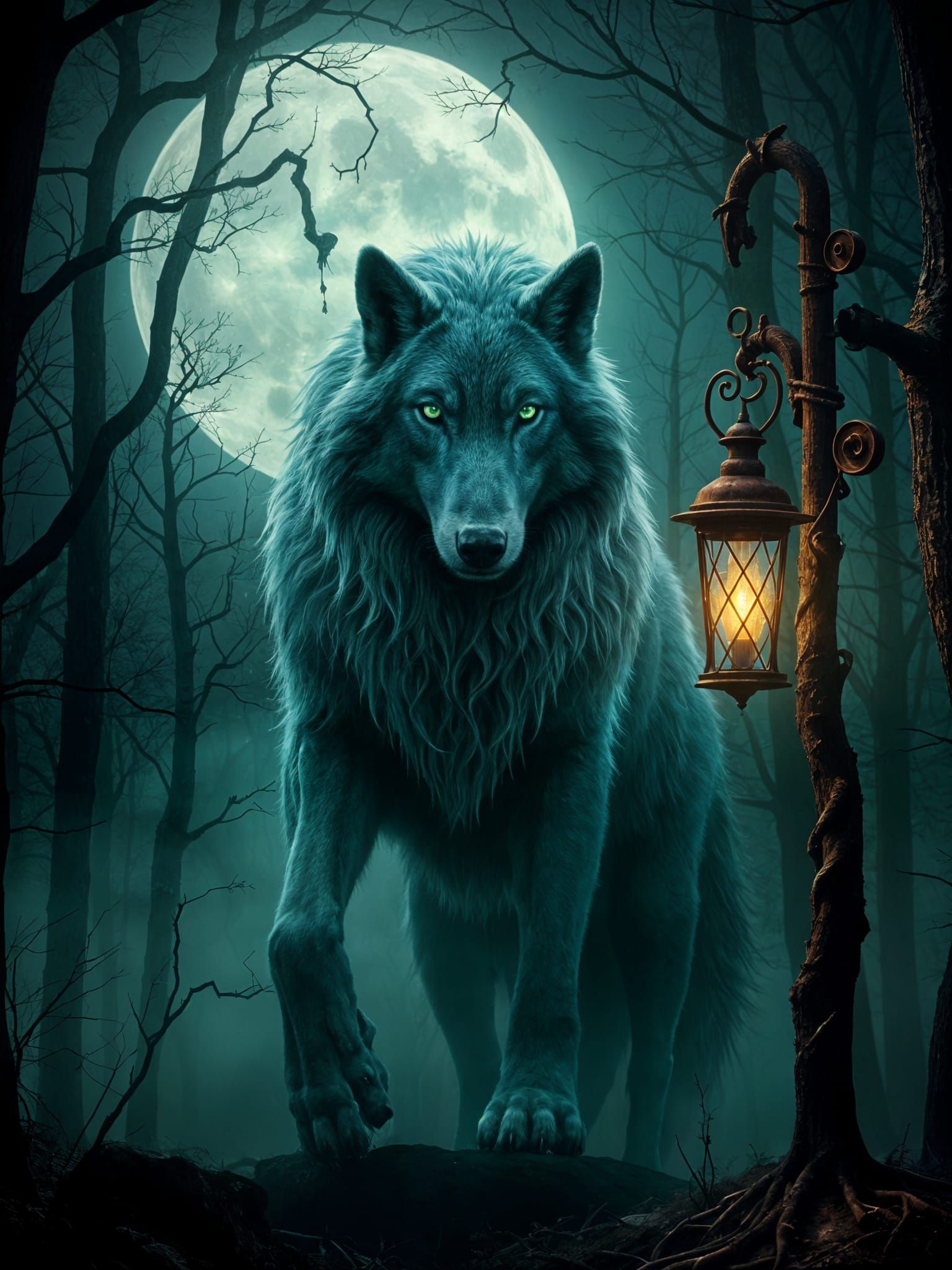 Spectral Wolf Guardian in Moonlit Grove