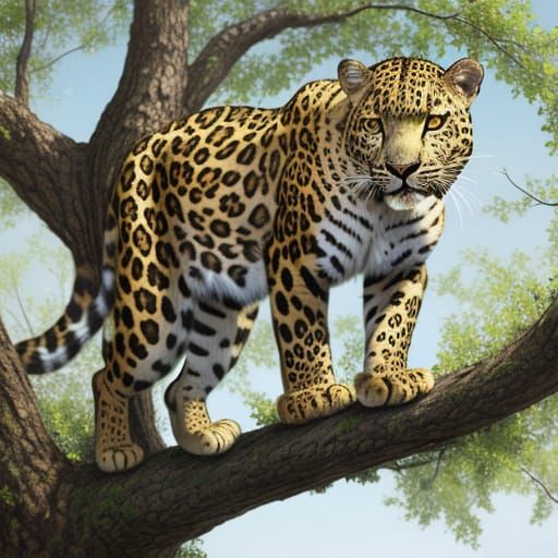 Leopard Perched on Tree Trunk in Photorealistic Detail