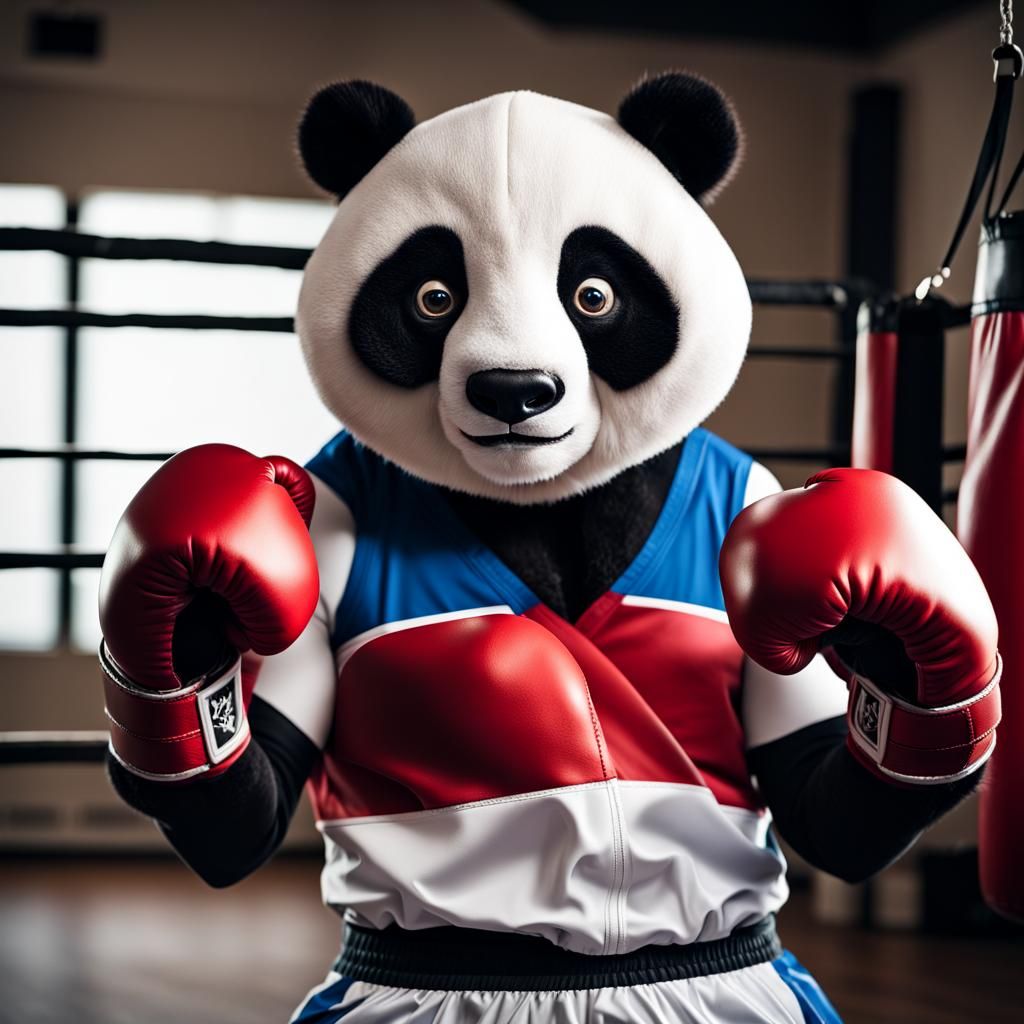 Panda Boxer in Gym Photo Shoot