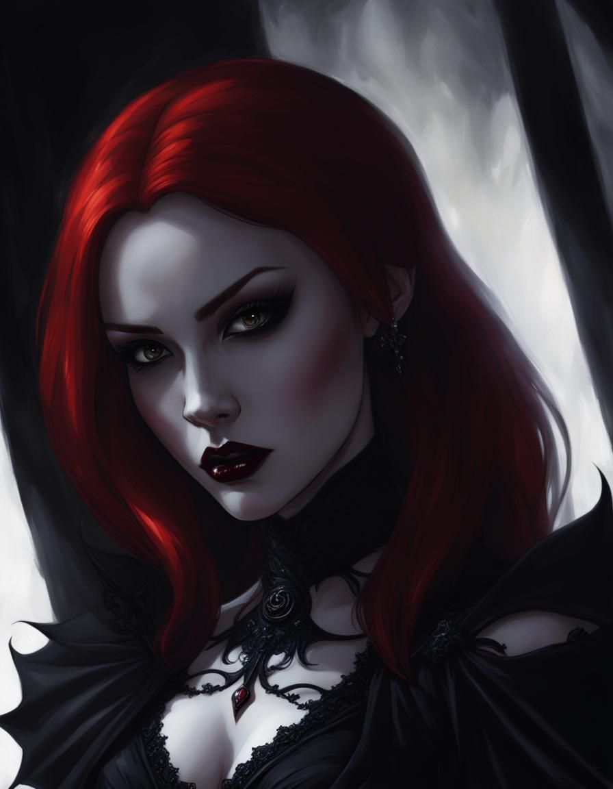 Redhead Vampire Portrait in Dark Fantasy Style