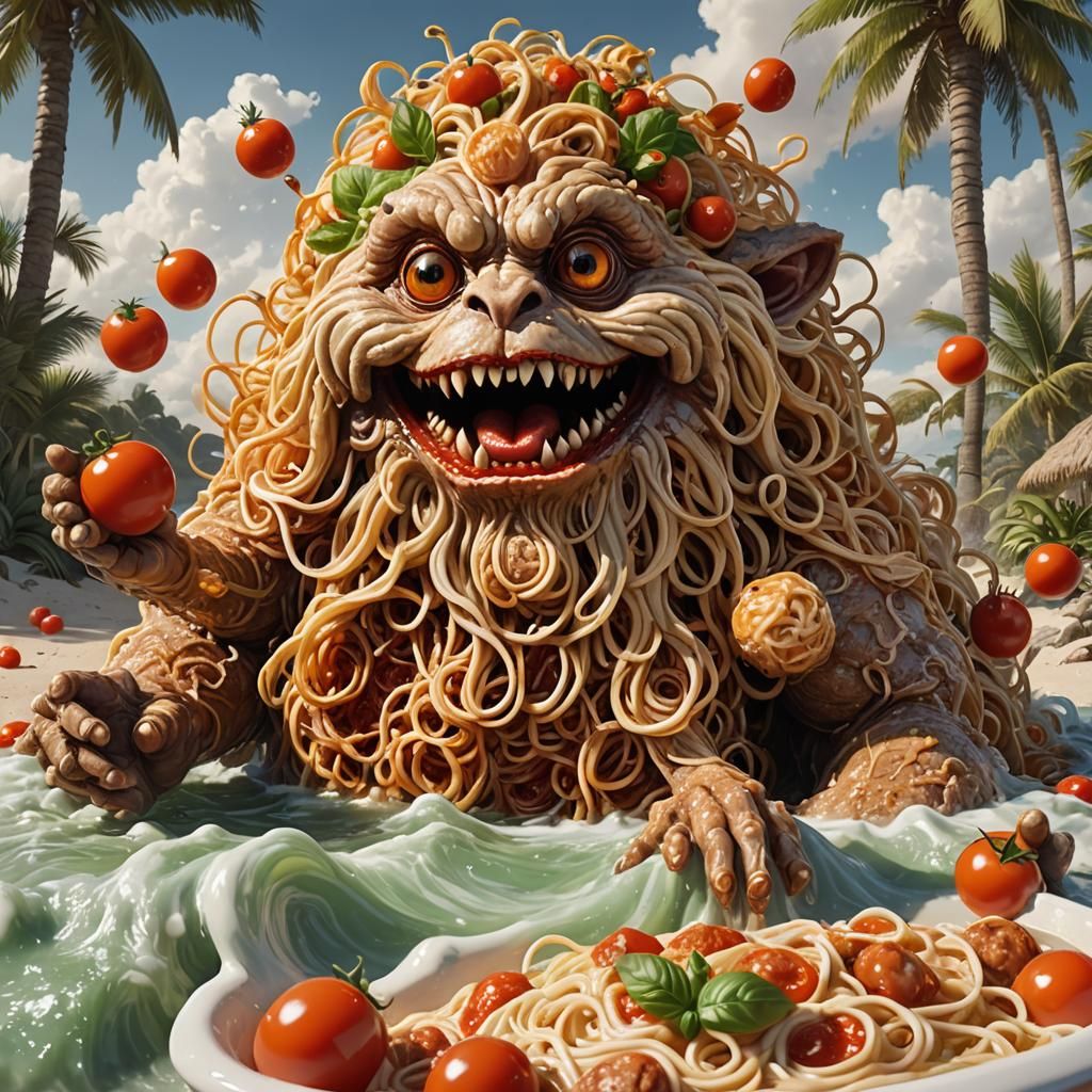 Spaghetti Monster Beach Party in 3D