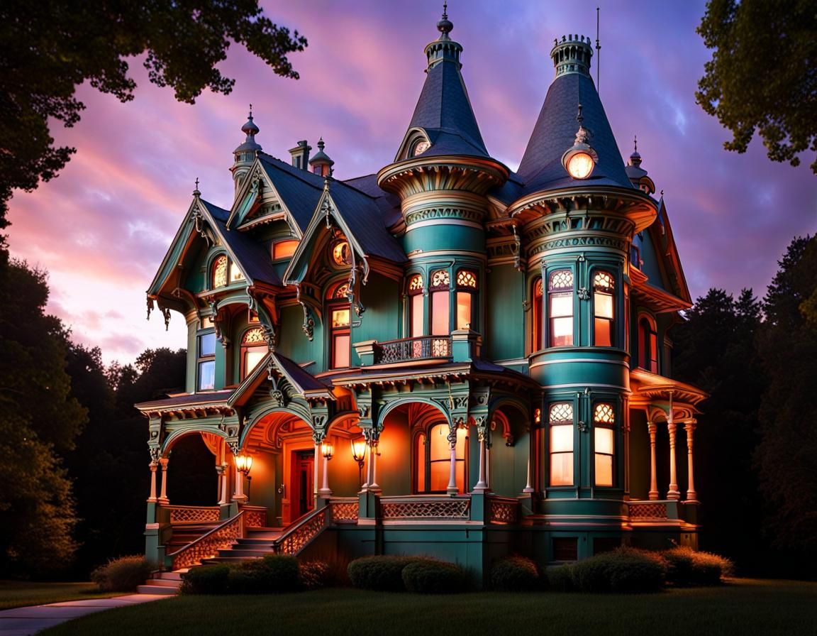 Gothic Victorian Queen Anne Mansion in Cinematic Lighting