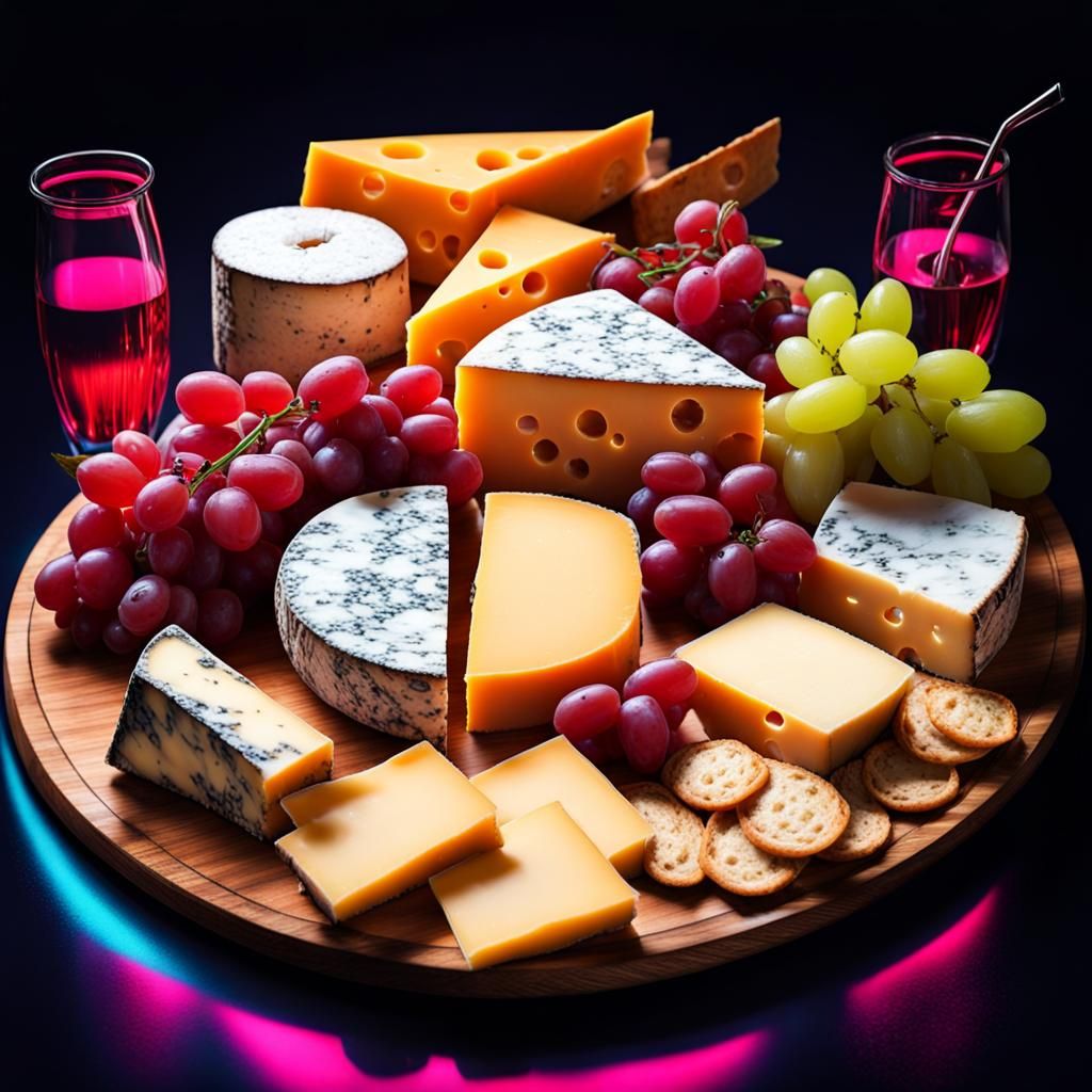 Magnificent Cheese Platter in Synthwave Style