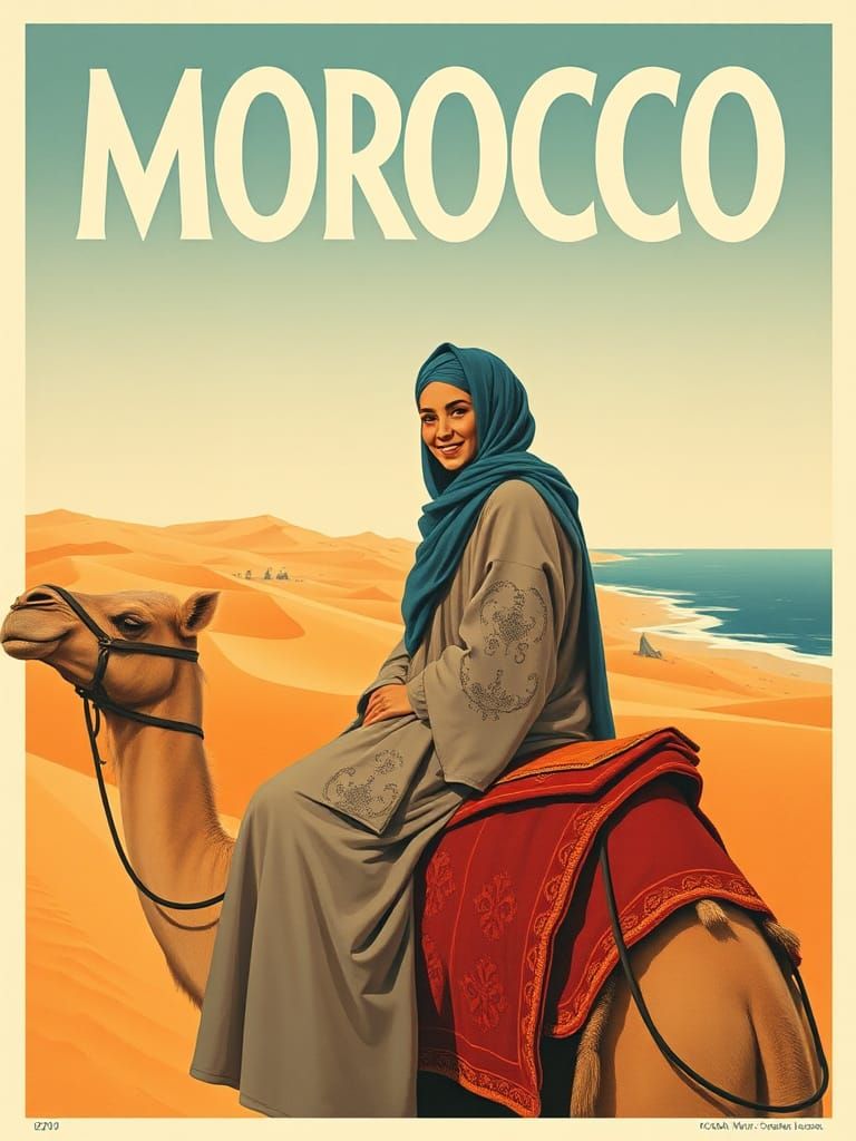 Vintage Morocco Travel Poster with Berber Woman