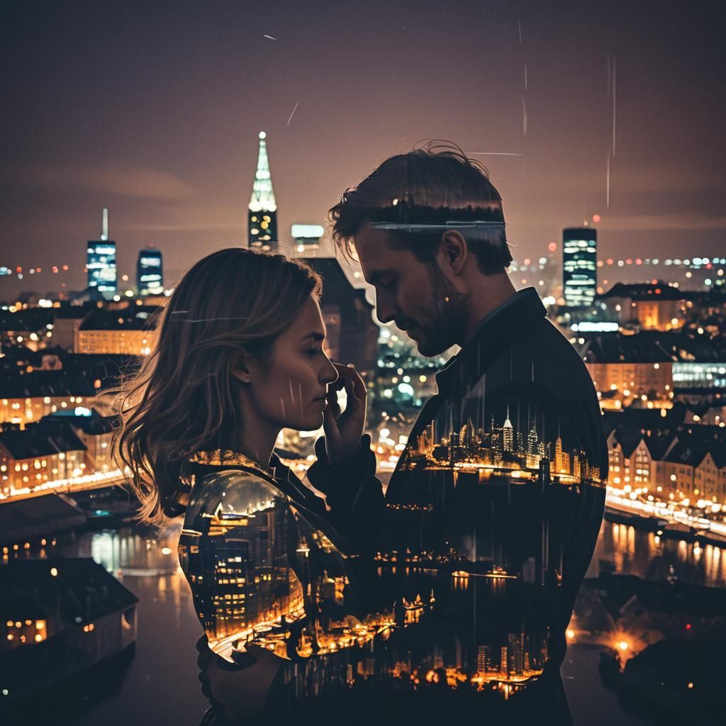 Scandinavian Couple's Silhouette in Double Exposure