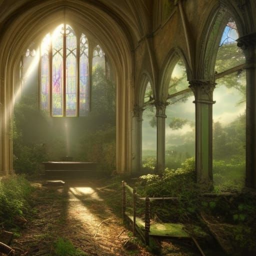 Abandoned Church Reclaimed by Nature: Digital Matte Painting