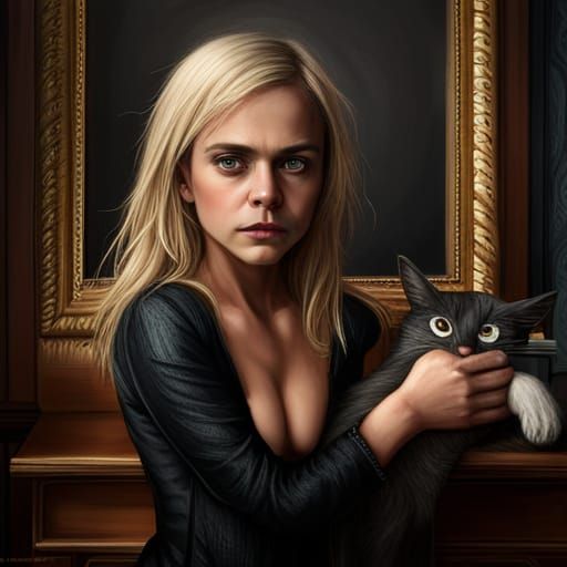 Intricate Baby Skeleton Creature with Black Cat