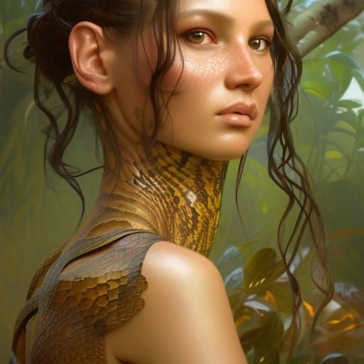 Lush Garden Snake Woman in Digital Art Style