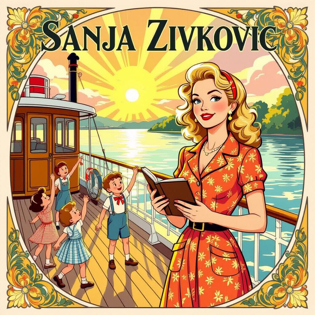 Art Nouveau Detective Writer on Riverboat, Golden Hour