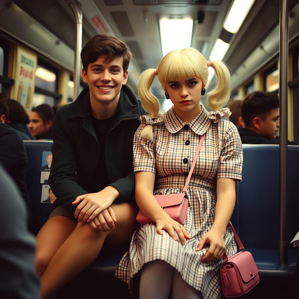 Two Young Men Share a Moment of Intimacy in a Dimly Lit Bus
