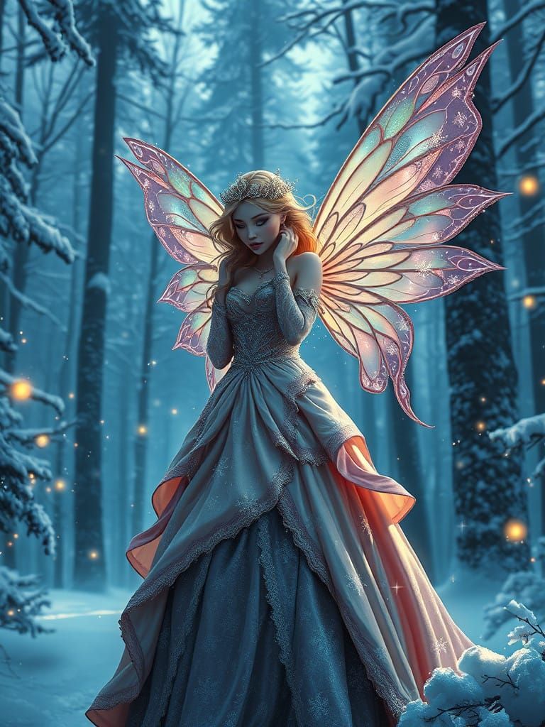 Christmas Fairy Princess in Regal, Sparkling Gown Adorned wi...