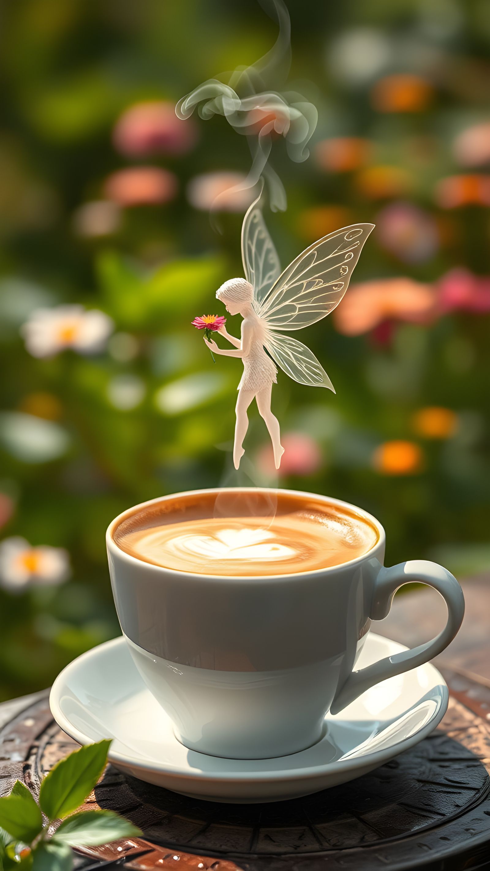 Delicate Water Fairy Emerges from Coffee Cappuccino as Impas...