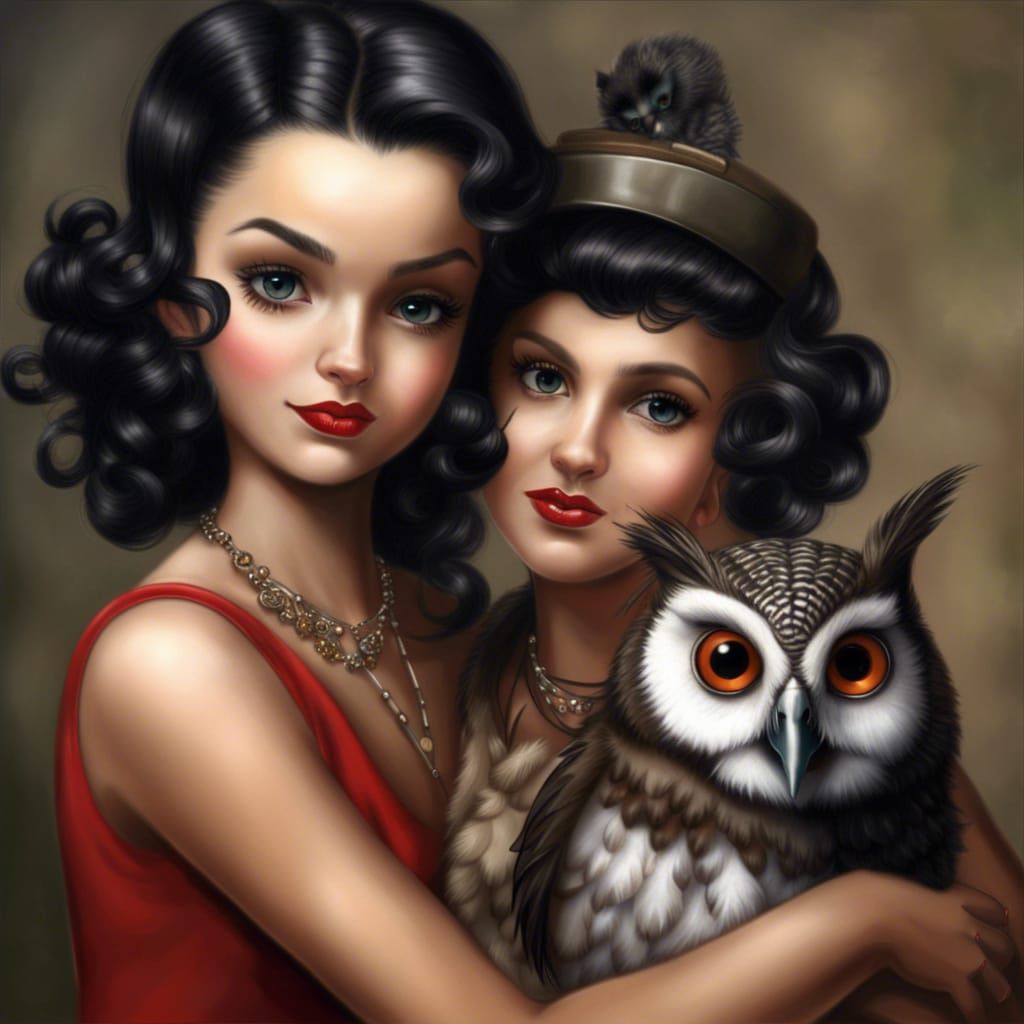 Realistic Betty Boop with Owl Companion