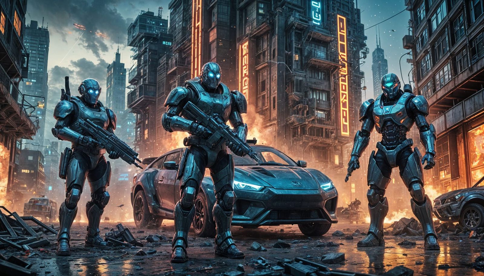 Sci-Fi Cyborgs Under Laser Fire Attack