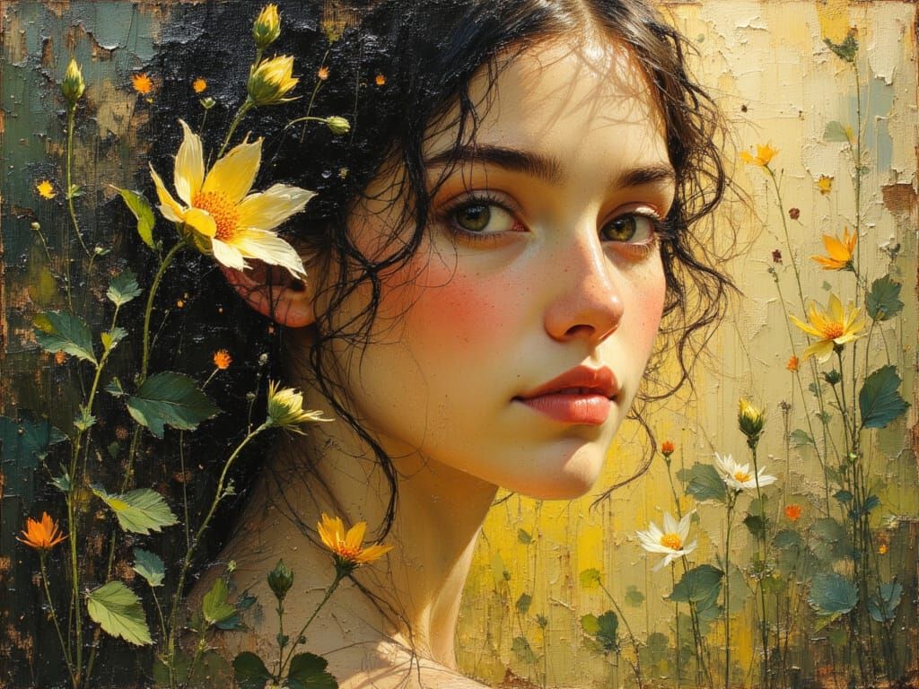 Woman in Nature Impasto Oil Painting