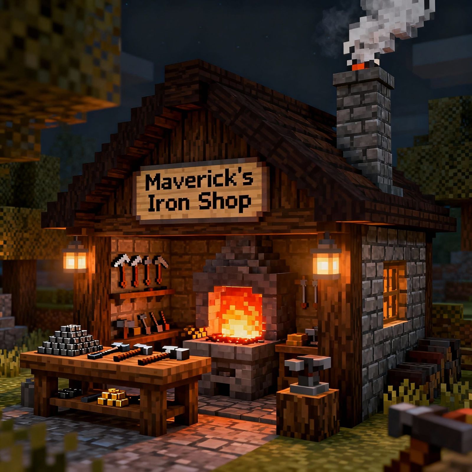 Rustic Minecraft Blacksmith Shop with Lava Forge