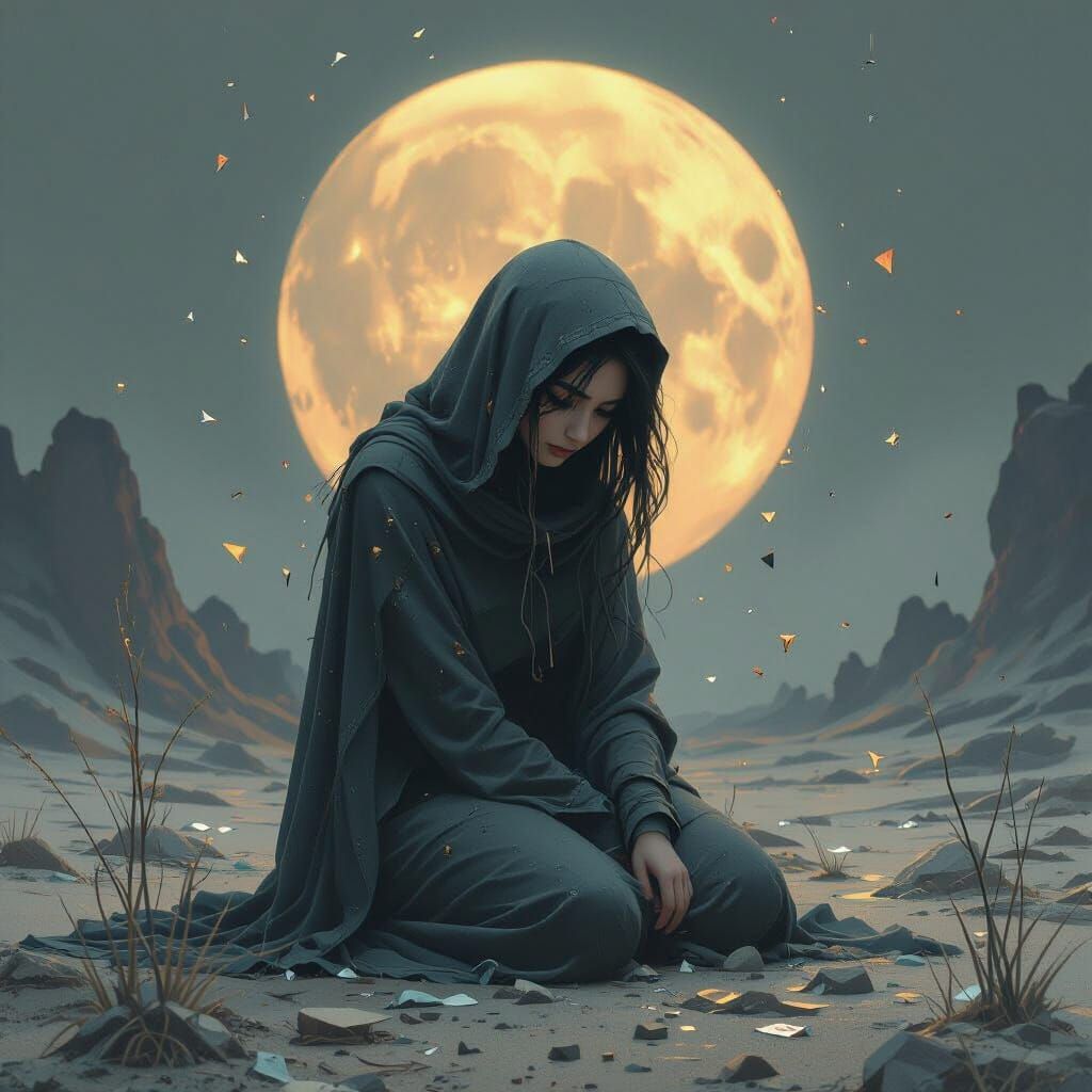 Shattered Life: Woman's Eyes Reflecting Sorrow