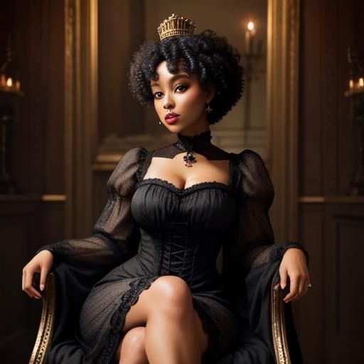 Victorian Black Girl with Champagne and Crown