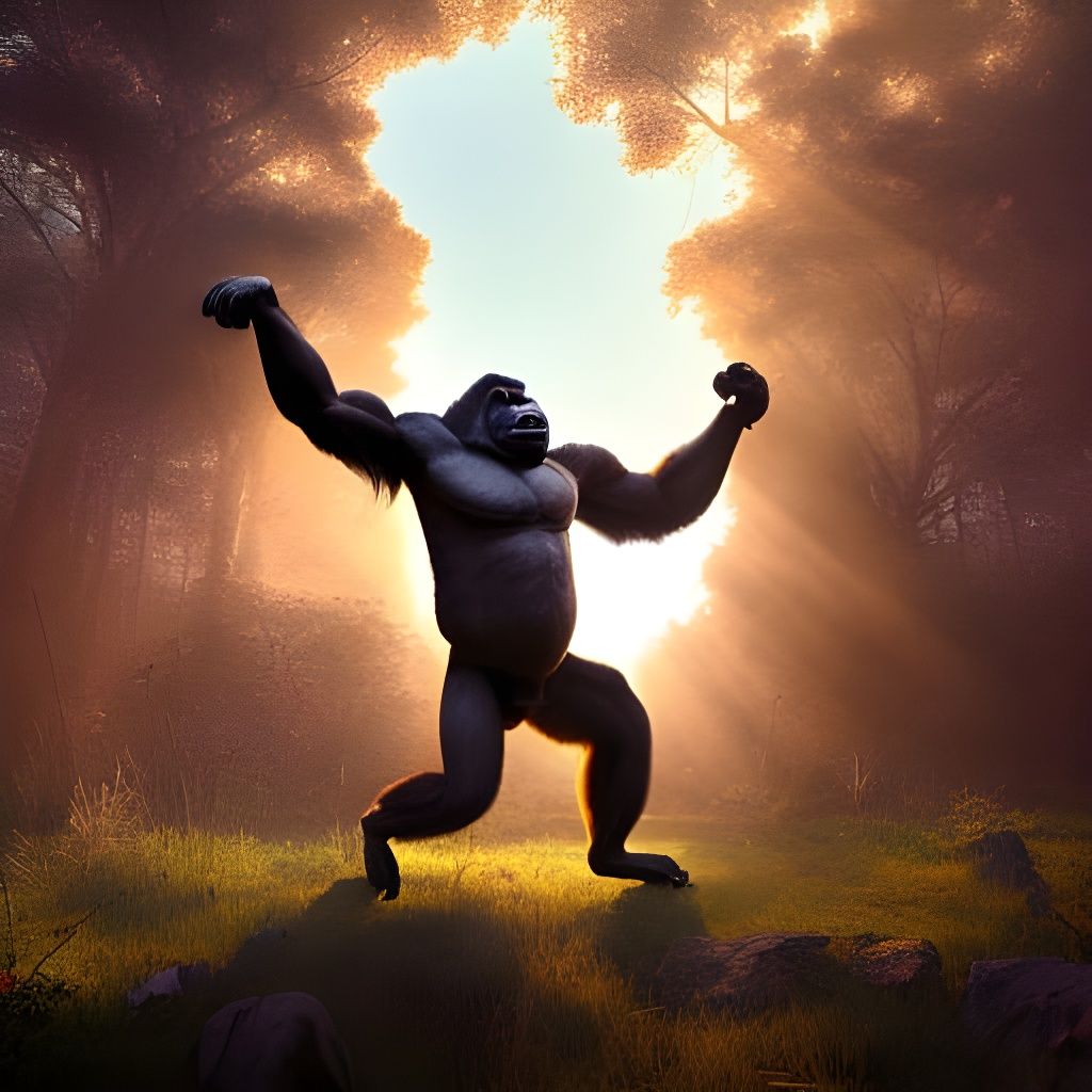Gorilla's Divine Dance: Hyperdetailed Fantasy Art