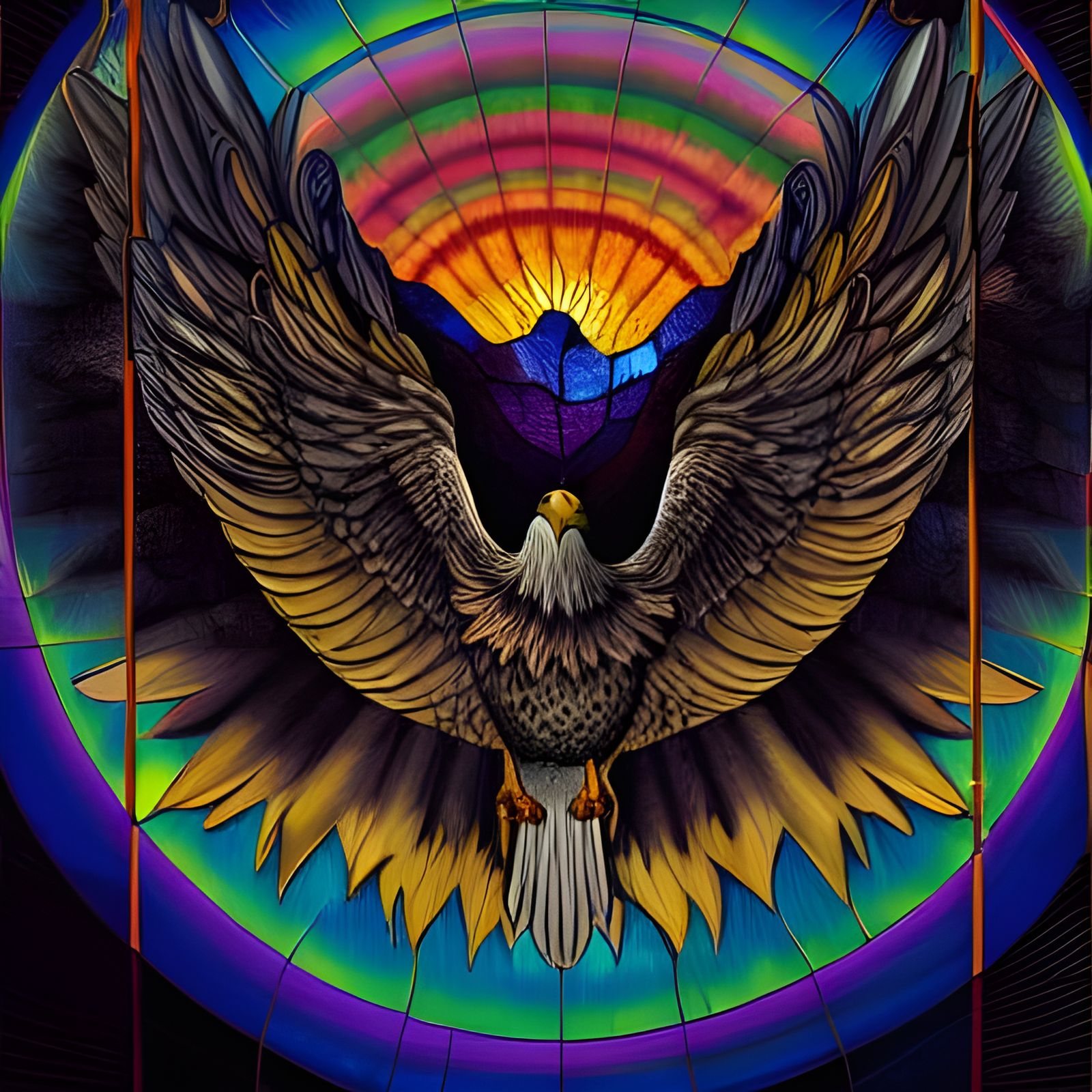 Eagle Soaring to Sun in Surrealist Style