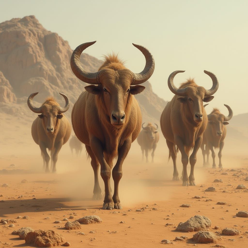 Hyper-Realistic Herd Animals in Sandy Landscape