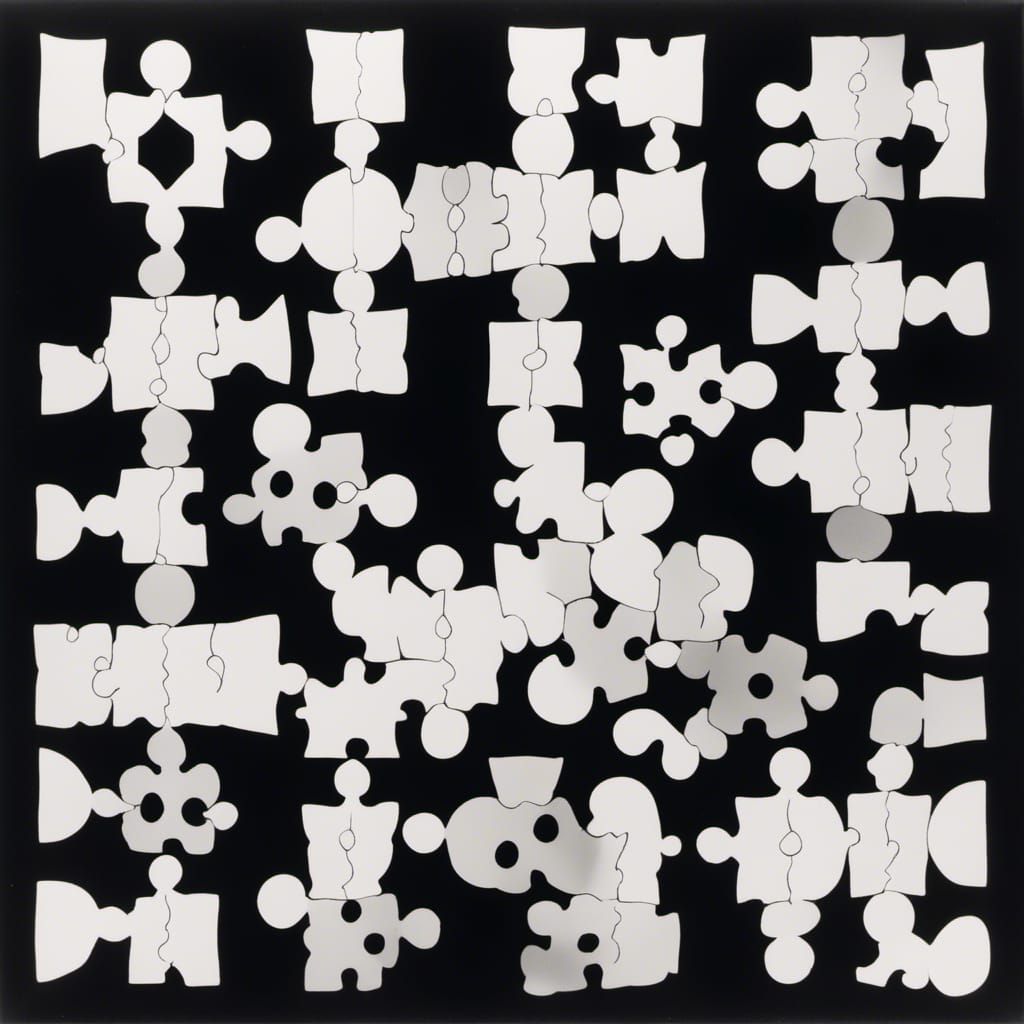 <lora:Mostly Magic:1.0> Rayograph of puzzle pieces, Photogram of puzzle pieces by Man Ray , numbers, puzzle, MC Escher