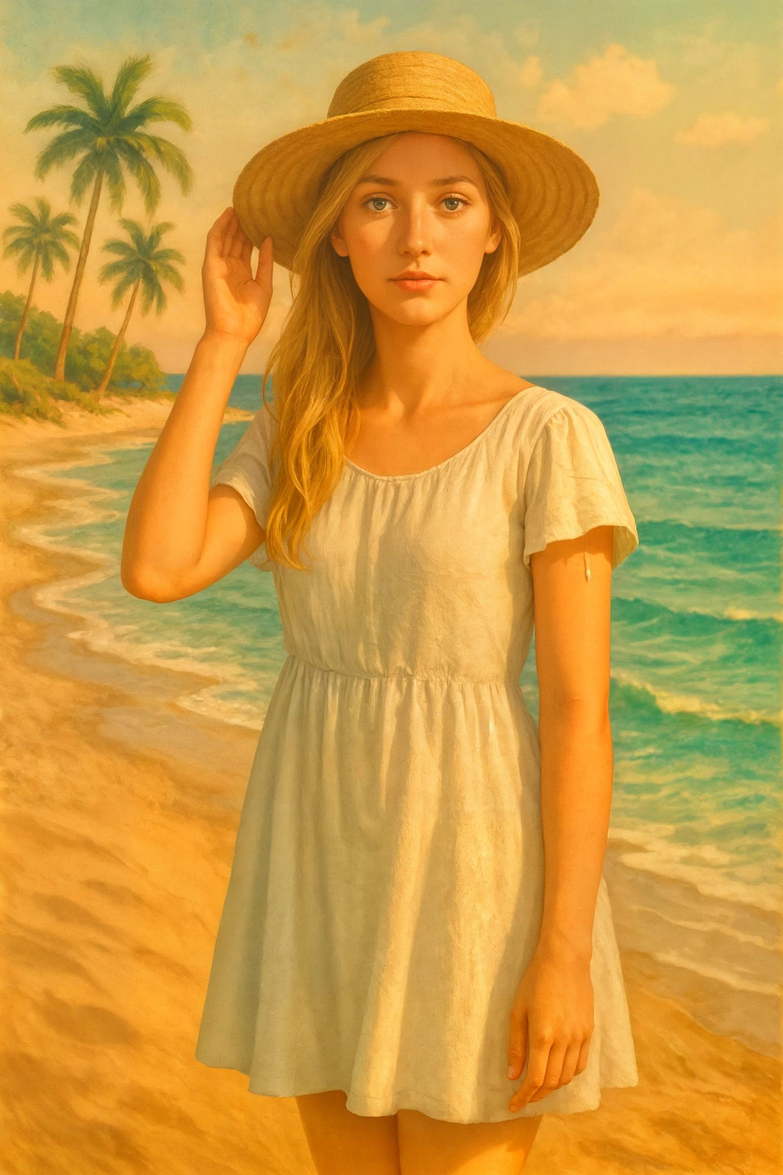 Serene Beach Goddess in Soft Focus