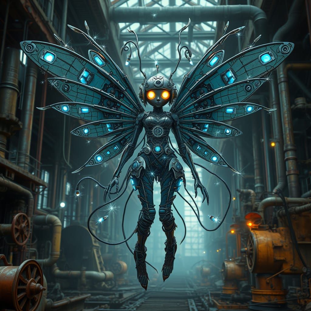 Clockwork Fairy in Abandoned Factory: Industrial Art